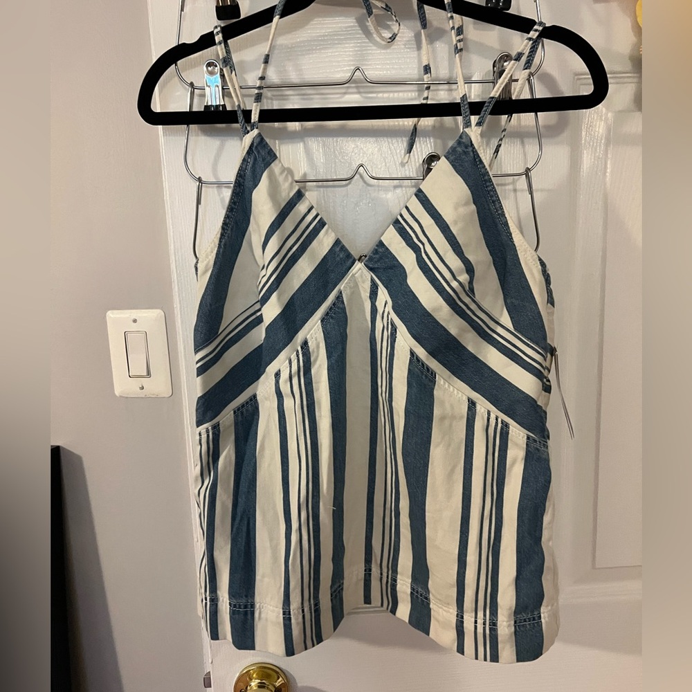 Target Blue & White Striped V-Neck Spaghetti Strap Top